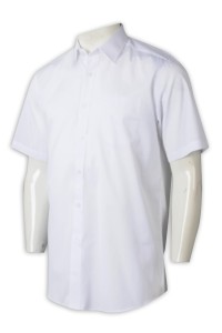 R323 製造男裝短袖恤衫 設計淨色恤衫 恤衫製服公司 白色晴條 40%滌 60%棉